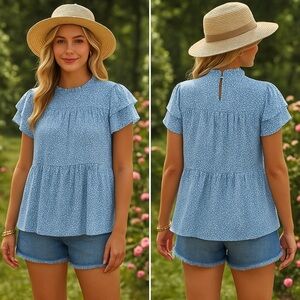 Amazon Blue White Floral Top Size XL